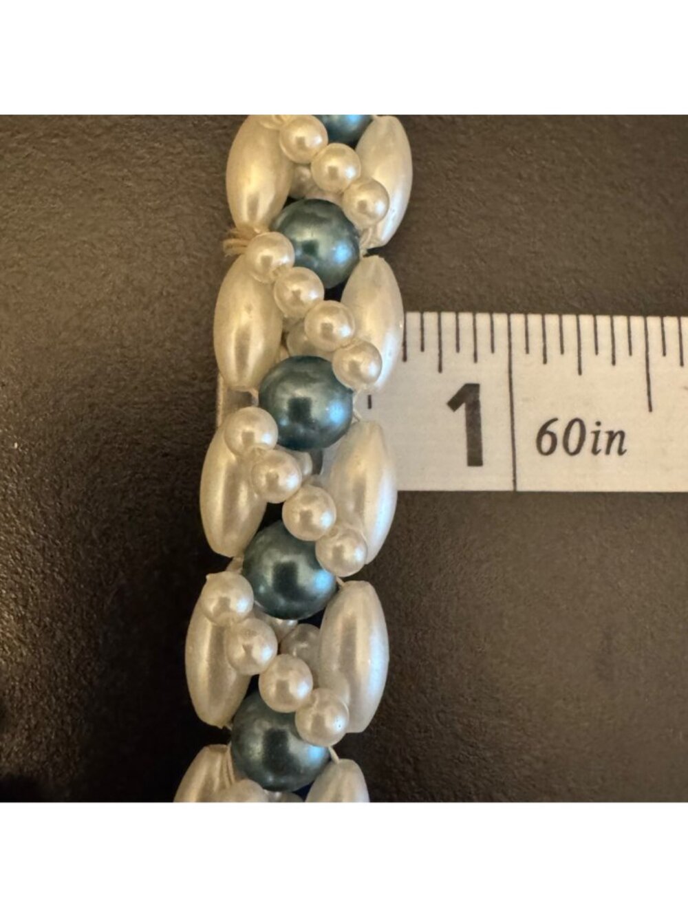 VTG Beaded Braided Necklace Plastic Faux Pearls & Metallic Blue Beads 33" Long - Picture 5 of 7